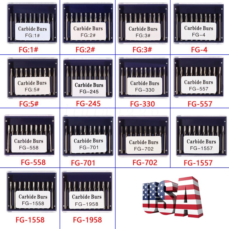 10-100 Dental Tungsten Carbide Burs Trimming & Finishing & Polishing Flame