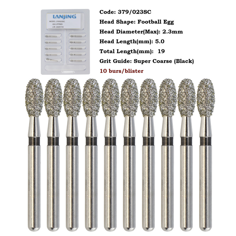 10pcs/pk Dental Diamond Burs FG Egg Football 379/023SC Super Coarse High Speed gallery