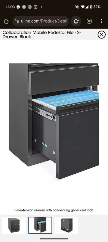 HIRSH IND. Steel Mobile File Cabinet 2-Drawer 20-inch Deep Black gallery