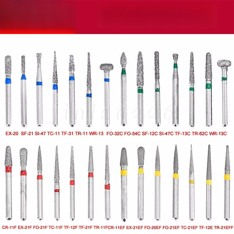 50pcs Dental Diamond Burs FG Round End Taper Pear Football Fine Coarse Grit gallery