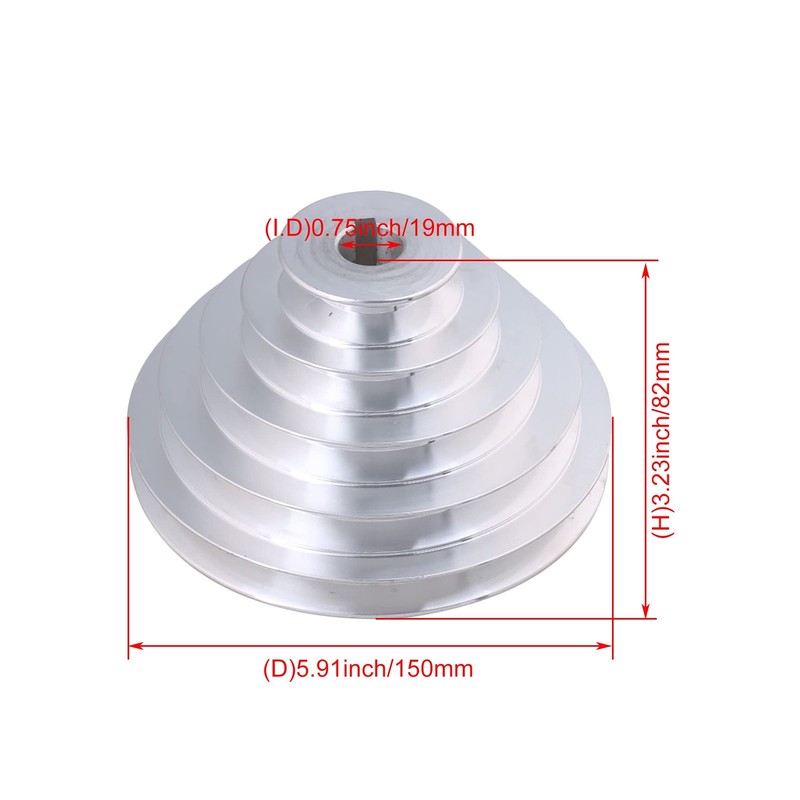 19mm Bore 54mm-150mm Outter Dia Aluminum 5 Slot A Type V-Shaped Pulley 5 Step... gallery