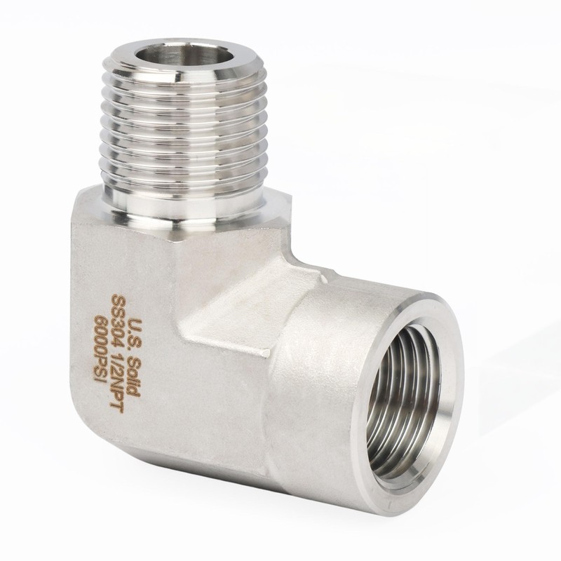 U.S. Solid 304SS 90 Degree Barstock Street Elbow, NPT 1/2″ Male x 1/2″ Female