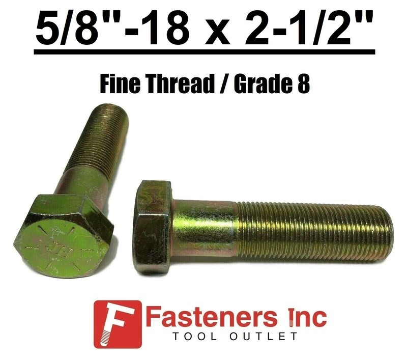 5/8-18 x 2-1/2″ (PT) Hex Bolt Yellow Zinc Plated Grade 8 Cap Screw Fine Thread