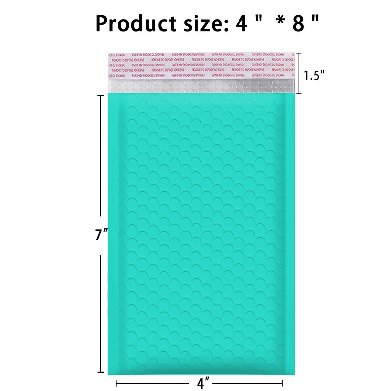 #000 4x8 (4x7) Poly Bubble Mailers Padded Envelope Shipping Bag TEAL 5-1000 Pcs gallery