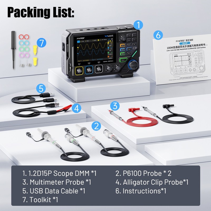 3 in 1 FNIRSI 2D15P 100Mhz Digital Oscilloscope Multimeter DDS Signal Generator gallery